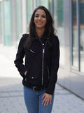 Fekete velúrhatású női műbőr dzseki