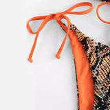 Narancssárga-kígyómintás kifordítható megkötős bikini szett