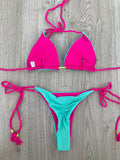 Neon türkiz-pink kifordítható brazil bikini szett