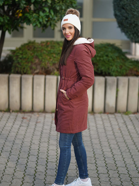 Őszi-kora téli téglabordó kapucnis kabát