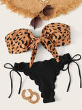 Strapless leopard pántnélküli brazil bugyis bikini