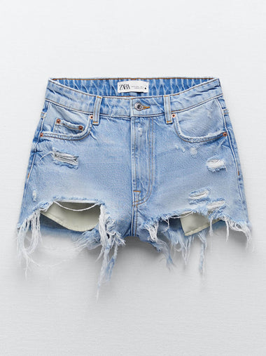 Prémium magas derekú szaggatott farmershort - világoskék
