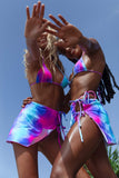 Színes márványos brazil bikini, ajándék strandszoknyával