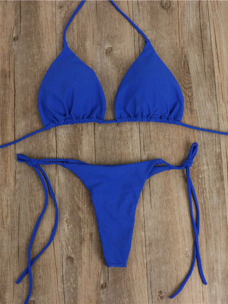 Tangás megkötős bikini szett - kék