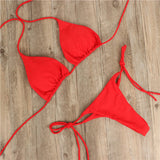 Tangás megkötős bikini szett - piros