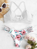 White floral fonott brazil bikini szett