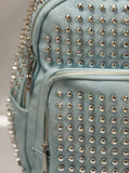 Ezüst szegecses kék női műbőr hátizsák, iskolatáska - nagy - MintyDust