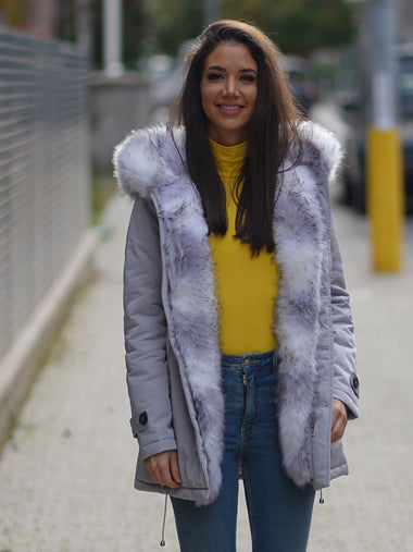 PRÉMIUM Fagyos szürke óriás kapucnis meleg női parka kabát